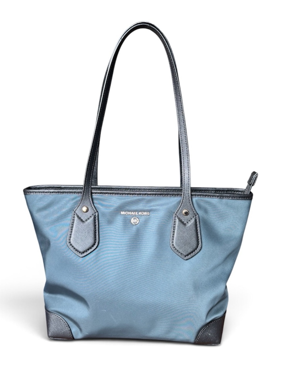 Michael Kors Steel Blue Nylon Tote with Black Trim